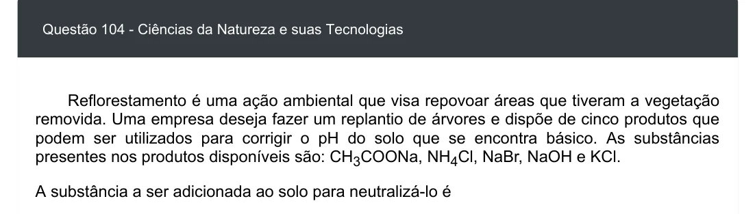 Enunciado visual completo da questão 104 do ENEM 2020 - 2º Dia - Caderno 8 – Rosa – Aplicação digital, página 18.