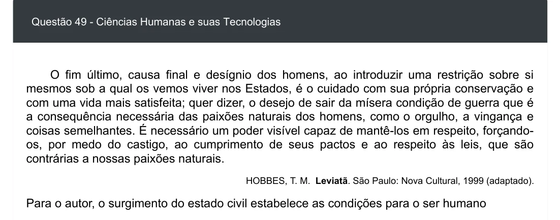 Enunciado visual completo da questão 49 do ENEM 2020 - 1º Dia - Caderno 3 – Branco – Inglês – Aplicação digital, página 57.