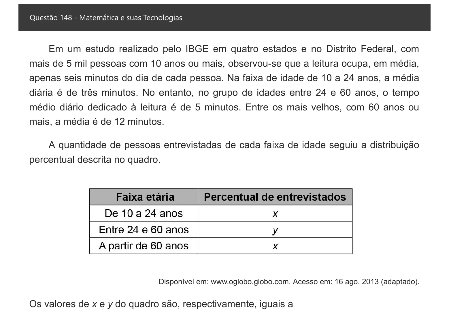 Enunciado visual completo da questão 148 do ENEM 2021 - 2º Dia – Caderno 6 – Cinza – Aplicação digital, página 67.