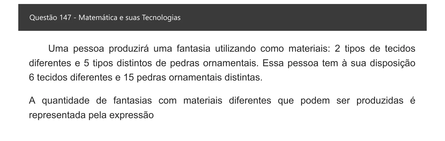 Enunciado visual completo da questão 147 do ENEM 2021 - 2º Dia – Caderno 8 – Rosa – Aplicação digital, página 65.