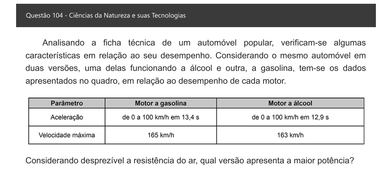 Enunciado visual completo da questão 104 do ENEM 2021 - 2º Dia – Caderno 5 – Amarelo – Aplicação digital, página 19.