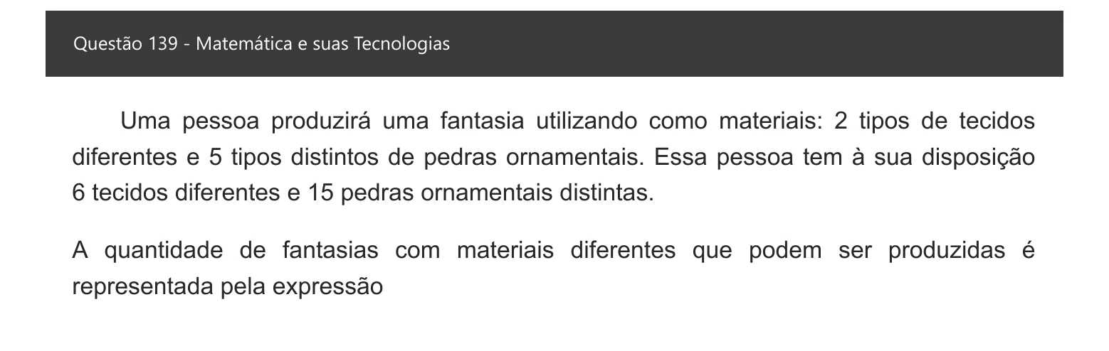 Enunciado visual completo da questão 139 do ENEM 2021 - 2º Dia – Caderno 5 – Amarelo – Aplicação digital, página 57.