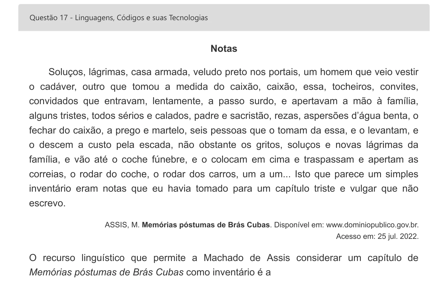 Enunciado visual completo da questão 17 do ENEM 2022 - 1º Dia – Caderno 2 – Amarelo – Inglês – Aplicação digital, página 25.