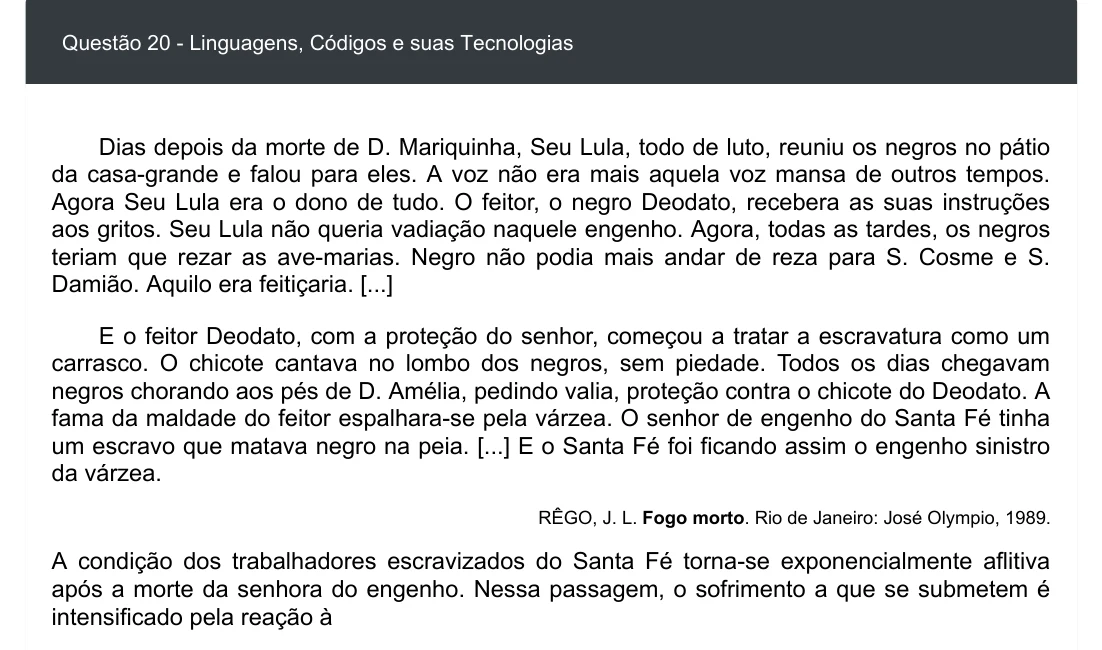 Enunciado visual completo da questão 20 do ENEM 2020 - 1º Dia - Caderno 3 – Branco – Inglês – Aplicação digital, página 24.