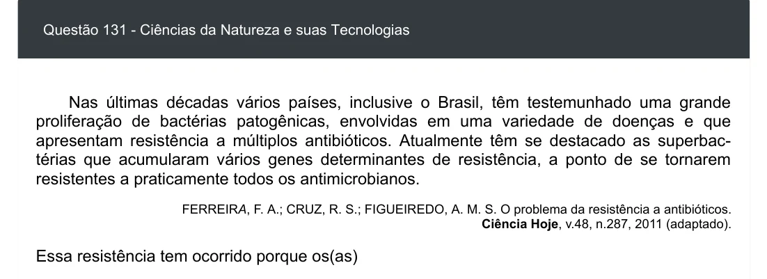 Enunciado visual completo da questão 131 do ENEM 2020 - 2º Dia - Caderno 5 – Amarelo – Aplicação digital, página 46.