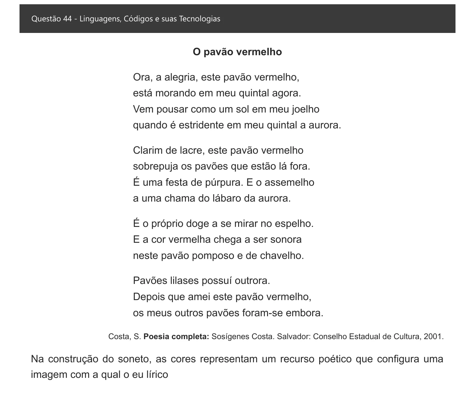 Enunciado visual completo da questão 44 do ENEM 2021 - 1º Dia – Caderno 3 – Branco – Inglês – Aplicação digital, página 49.