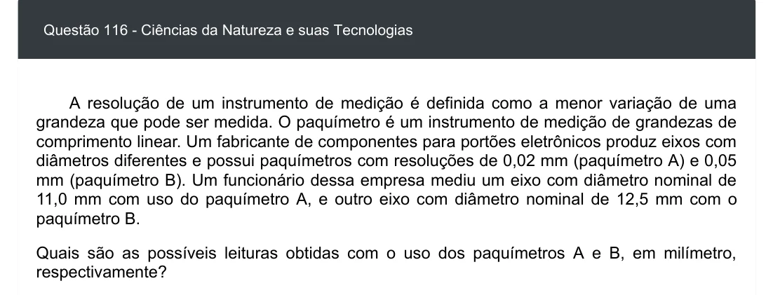 Enunciado visual completo da questão 116 do ENEM 2020 - 2º Dia - Caderno 5 – Amarelo – Aplicação digital, página 31.