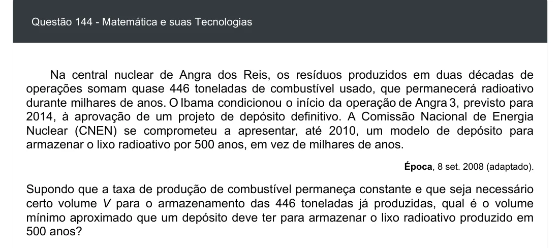 Enunciado visual completo da questão 144 do ENEM 2020 - 2º Dia - Caderno 5 – Amarelo – Aplicação digital, página 59.