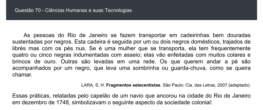 Enunciado visual completo da questão 70 do ENEM 2020 - 1º Dia - Caderno 3 – Branco – Inglês – Aplicação digital, página 78.