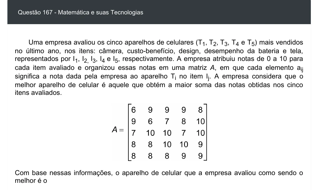 Enunciado visual completo da questão 167 do ENEM 2020 - 2º Dia - Caderno 8 – Rosa – Aplicação digital, página 82.