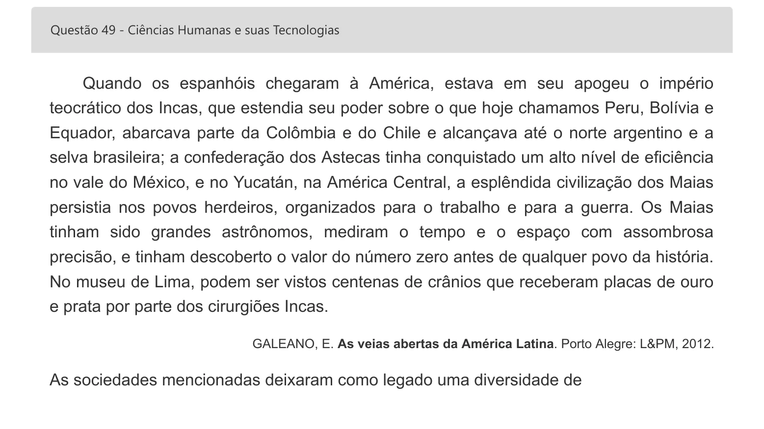 Enunciado visual completo da questão 49 do ENEM 2022 - 1º Dia – Caderno 3 – Branco – Espanhol – Aplicação digital, página 63.