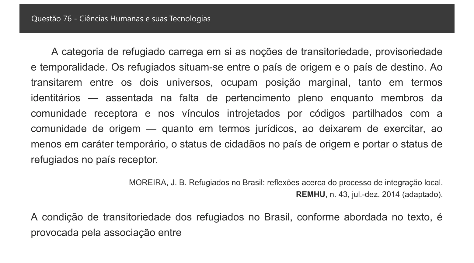 Enunciado visual completo da questão 76 do ENEM 2021 - 1º Dia – Caderno 2 – Amarelo – Inglês – Aplicação digital, página 84.