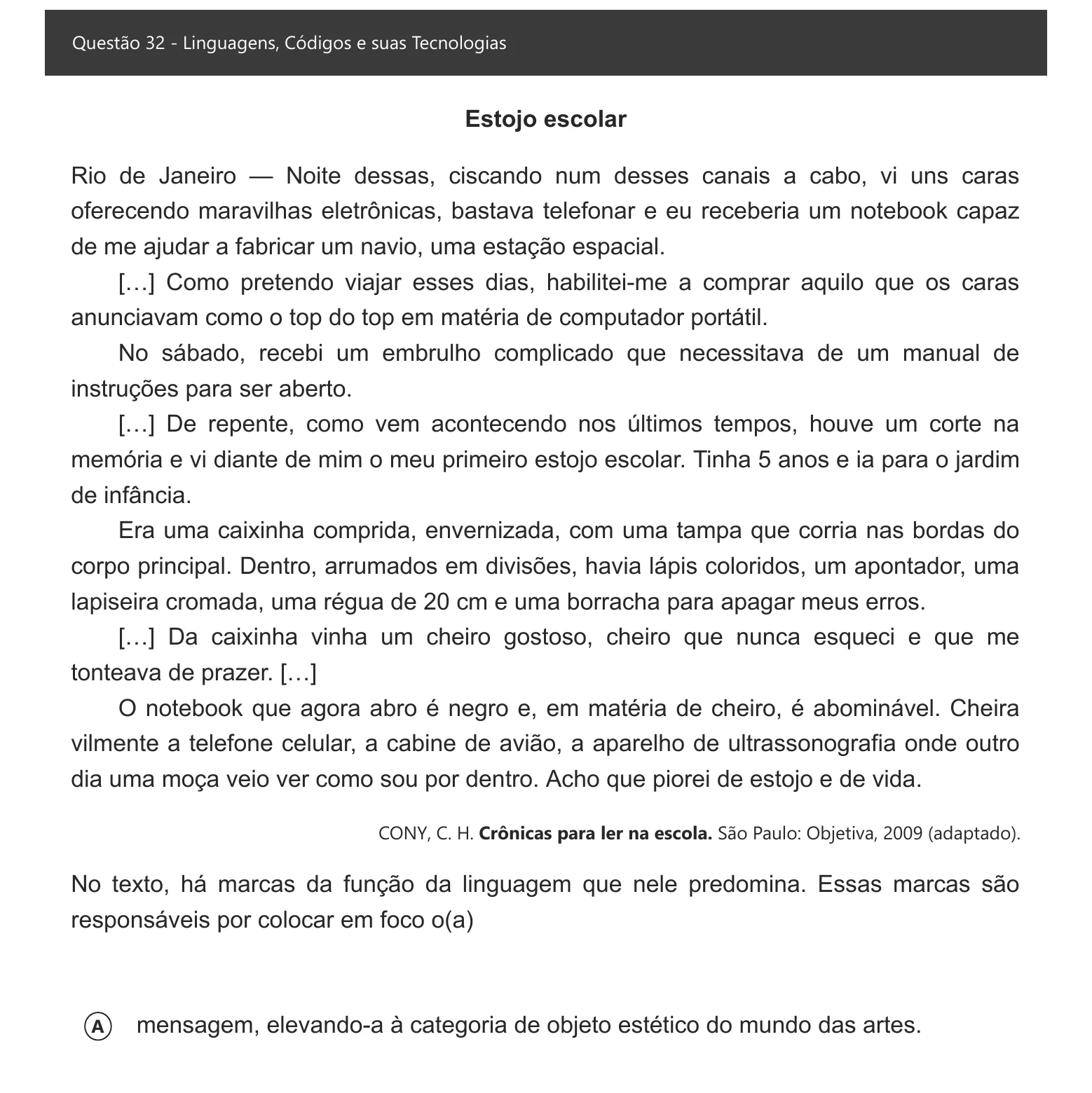 Enunciado visual completo da questão 32 do ENEM 2021 - 1º Dia – Caderno 1 – Azul – Espanhol – Aplicação digital, página 37.