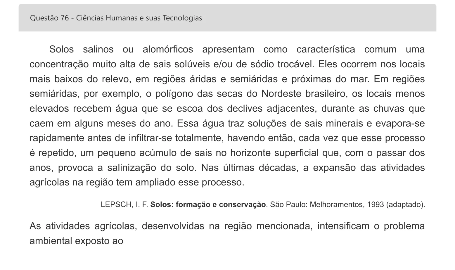 Enunciado visual completo da questão 76 do ENEM 2022 - 1º Dia – Caderno 4 – Rosa – Inglês – Aplicação digital, página 90.