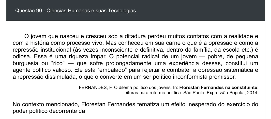 Enunciado visual completo da questão 90 do ENEM 2020 - 1º Dia - Caderno 4 – Rosa – Espanhol – Aplicação digital, página 98.