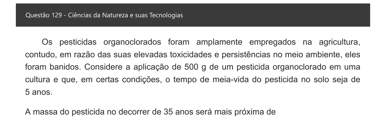 Enunciado visual completo da questão 129 do ENEM 2021 - 2º Dia – Caderno 5 – Amarelo – Aplicação digital, página 47.