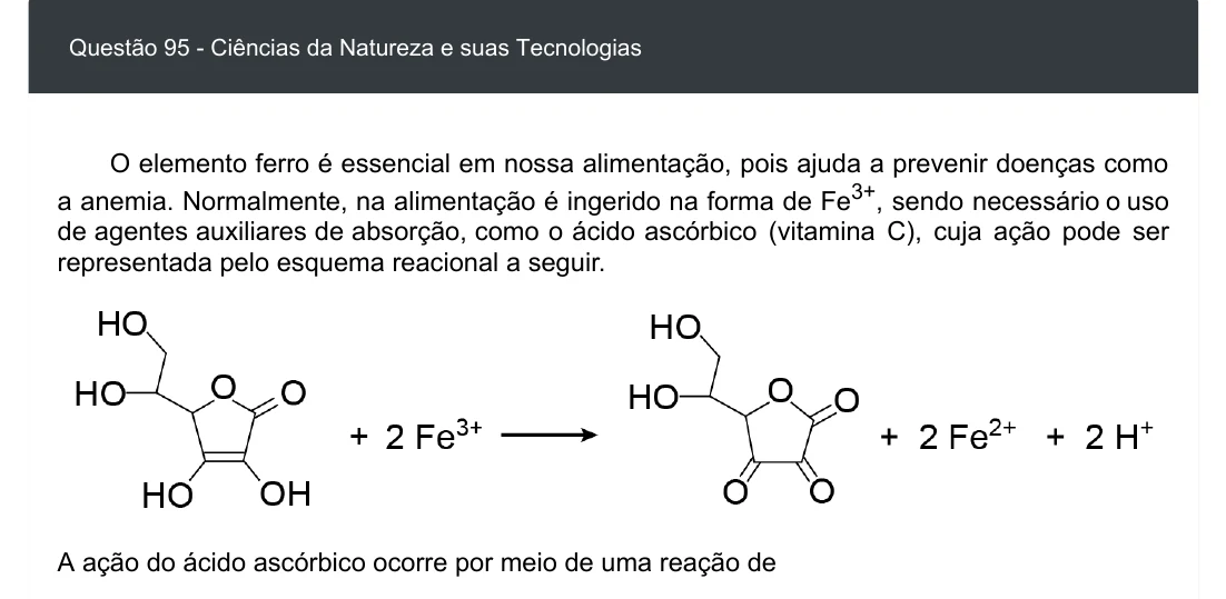 Enunciado visual completo da questão 95 do ENEM 2020 - 2º Dia - Caderno 5 – Amarelo – Aplicação digital, página 9.