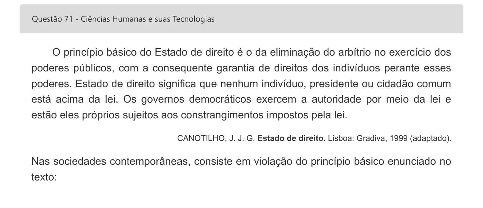 Enunciado visual completo da questão 71 do ENEM 2022 - 1º Dia – Caderno 1 – Azul – Espanhol – Aplicação digital, página 86.