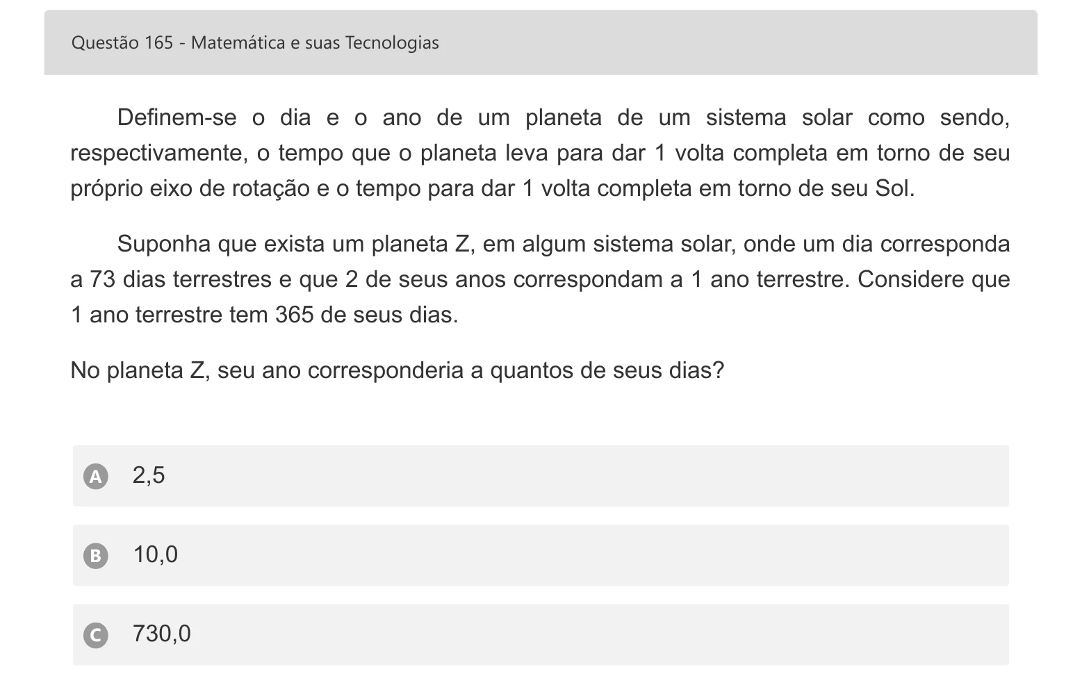 Enunciado visual completo da questão 165 do ENEM 2022 - 2º Dia – Caderno 7 – Azul – Aplicação digital, página 85.