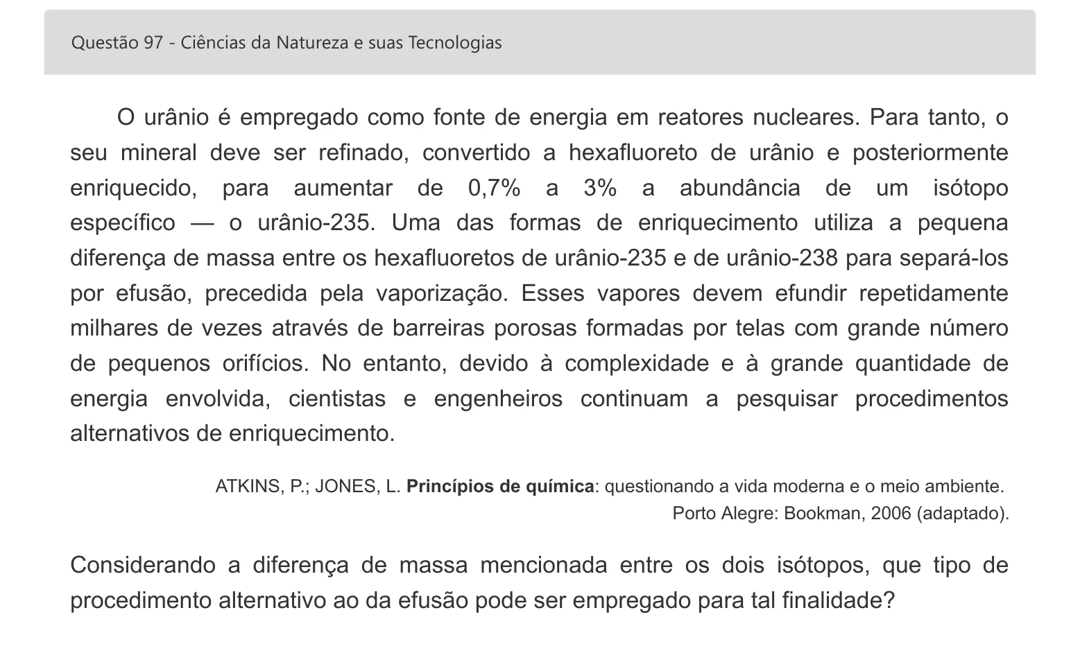 Enunciado visual completo da questão 97 do ENEM 2022 - 2º Dia – Caderno 7 – Azul – Aplicação digital, página 14.