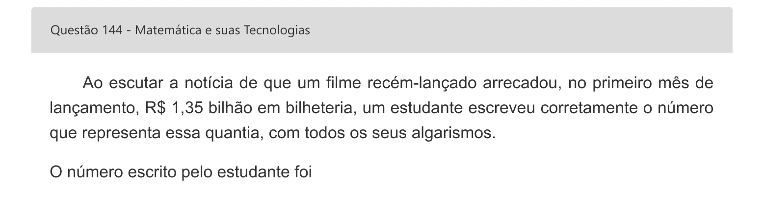 Enunciado visual completo da questão 144 do ENEM 2022 - 2º Dia – Caderno 5 – Amarelo – Aplicação digital, página 62.