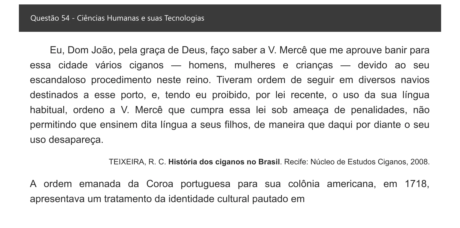 Enunciado visual completo da questão 54 do ENEM 2021 - 1º Dia – Caderno 3 – Branco – Espanhol – Aplicação digital, página 62.
