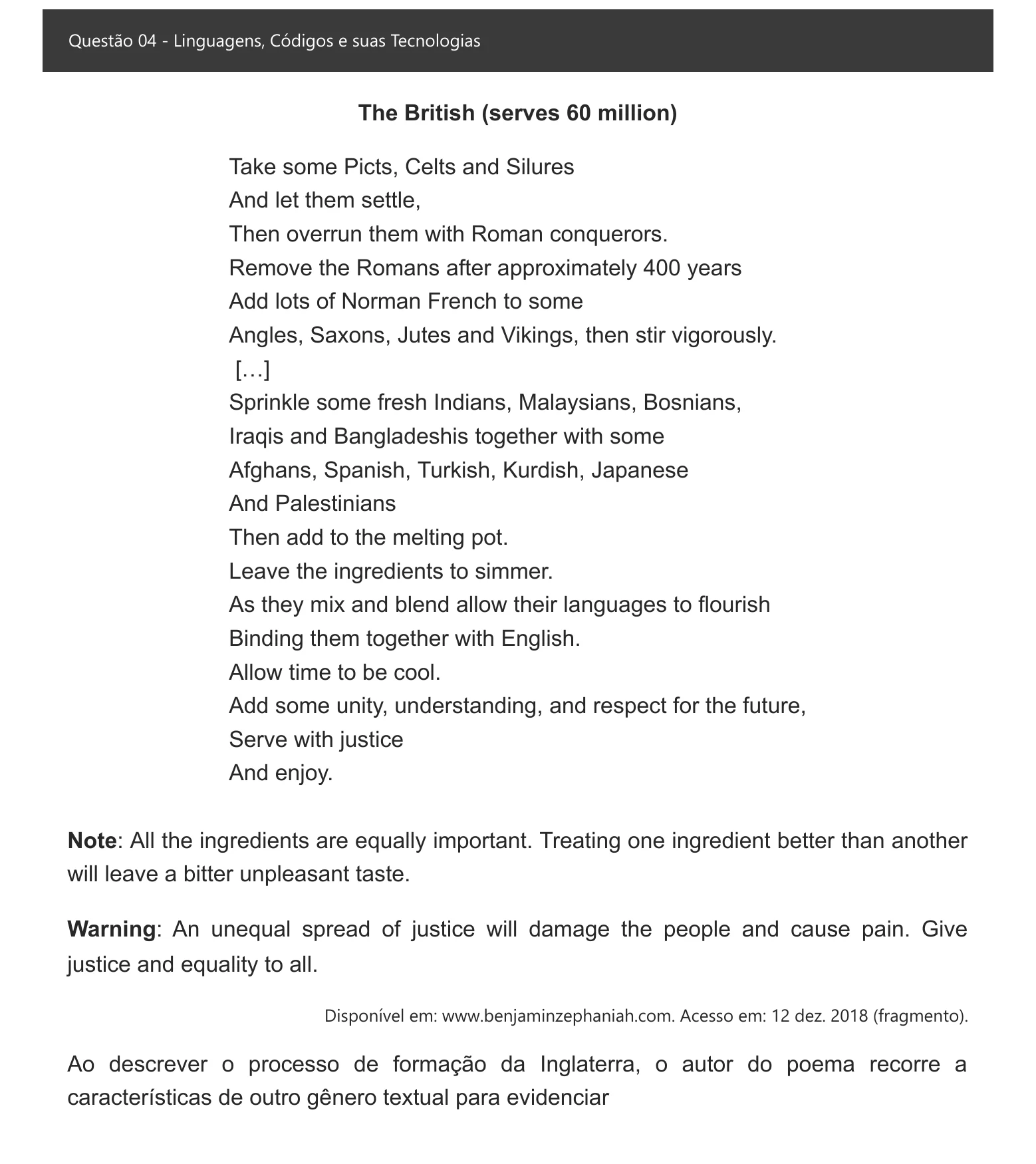 Enunciado visual completo da questão 4 do ENEM 2021 - 1º Dia – Caderno 3 – Branco – Inglês – Aplicação digital, página 9.