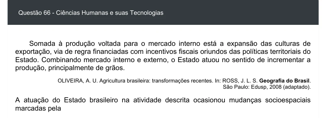 Enunciado visual completo da questão 66 do ENEM 2020 - 1º Dia - Caderno 4 – Rosa – Espanhol – Aplicação digital, página 74.