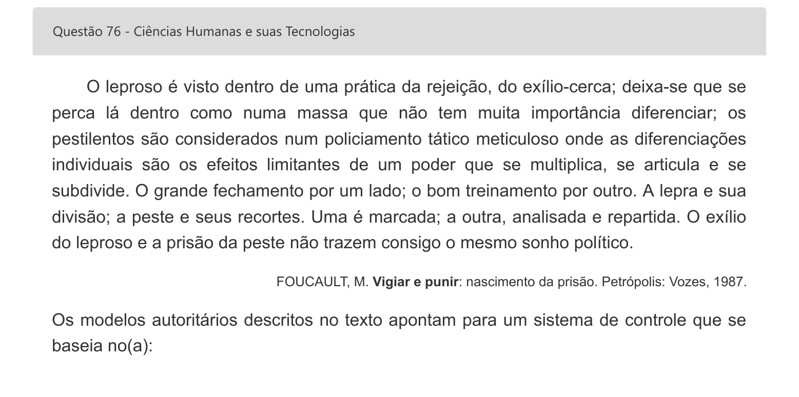 Enunciado visual completo da questão 76 do ENEM 2022 - 1º Dia – Caderno 3 – Branco – Espanhol – Aplicação digital, página 90.