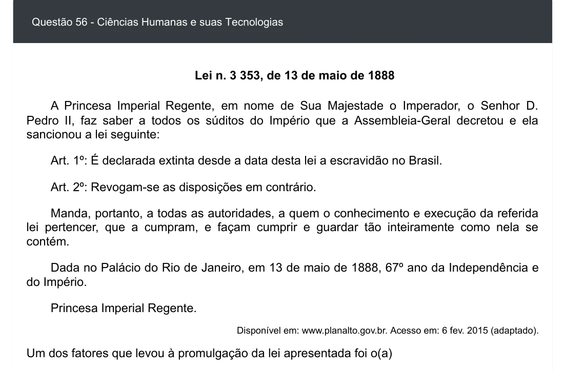Enunciado visual completo da questão 56 do ENEM 2020 - 1º Dia - Caderno 3 – Branco – Inglês – Aplicação digital, página 64.