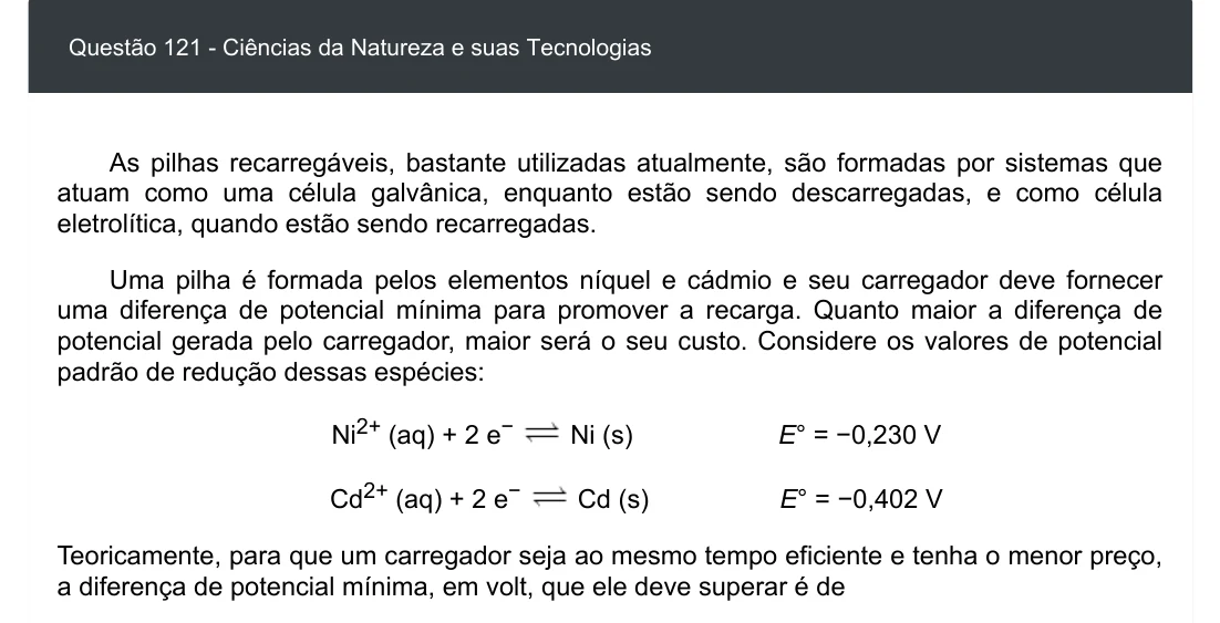 Enunciado visual completo da questão 121 do ENEM 2020 - 2º Dia - Caderno 5 – Amarelo – Aplicação digital, página 36.