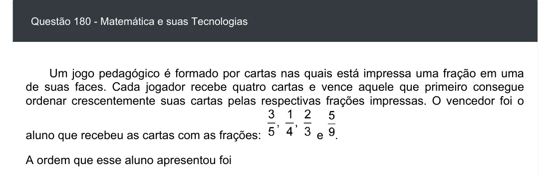 Enunciado visual completo da questão 180 do ENEM 2020 - 2º Dia - Caderno 5 – Amarelo – Aplicação digital, página 96.
