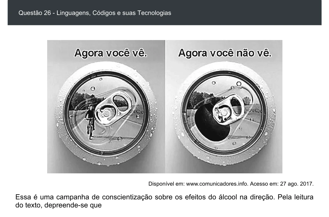 Enunciado visual completo da questão 26 do ENEM 2020 - 1º Dia - Caderno 3 – Branco – Espanhol – Aplicação digital, página 31.