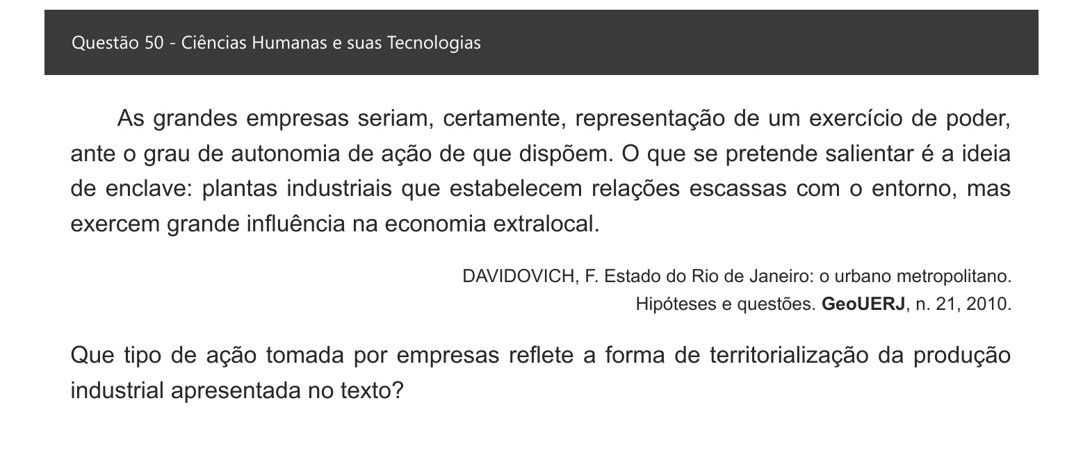 Enunciado visual completo da questão 50 do ENEM 2021 - 1º Dia – Caderno 4 – Rosa – Espanhol – Aplicação digital, página 58.