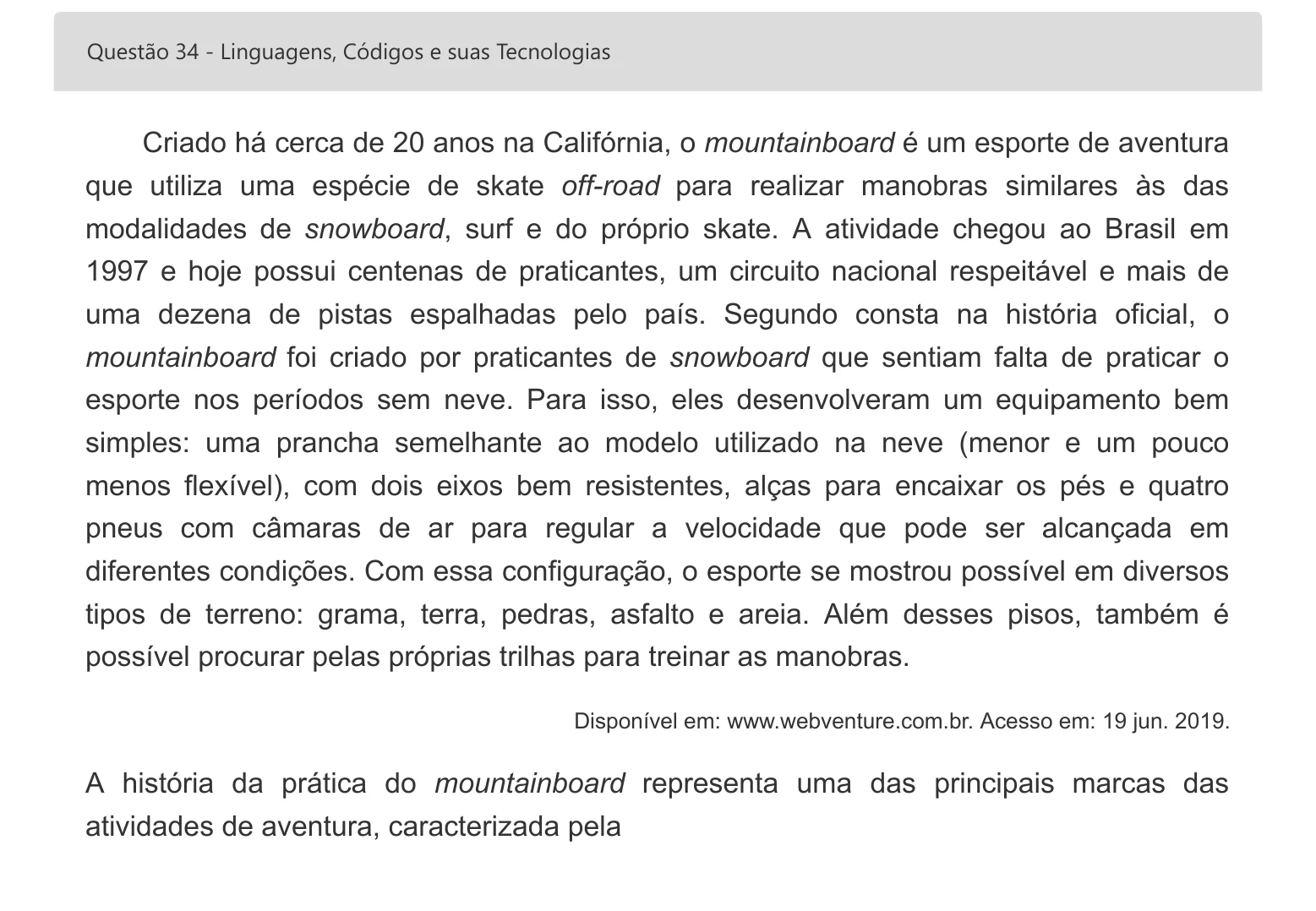 Enunciado visual completo da questão 34 do ENEM 2022 - 1º Dia – Caderno 1 – Azul – Inglês – Aplicação digital, página 42.