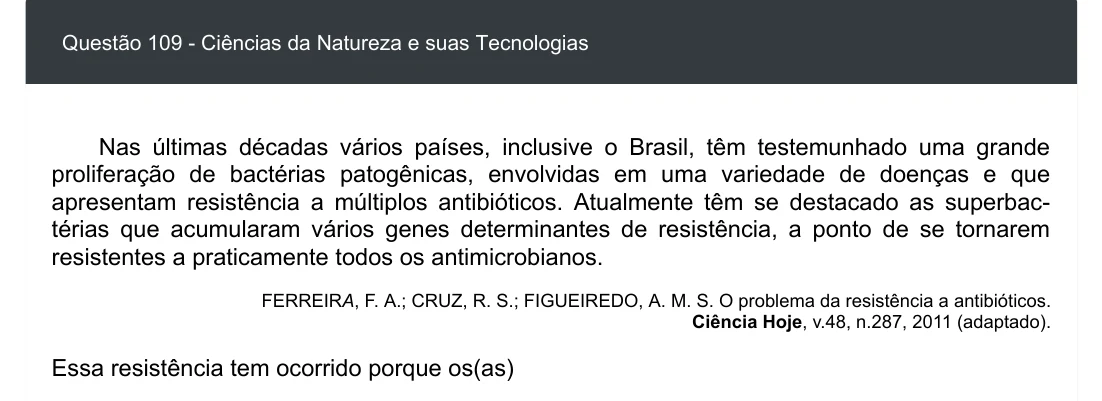 Enunciado visual completo da questão 109 do ENEM 2020 - 2º Dia - Caderno 8 – Rosa – Aplicação digital, página 23.