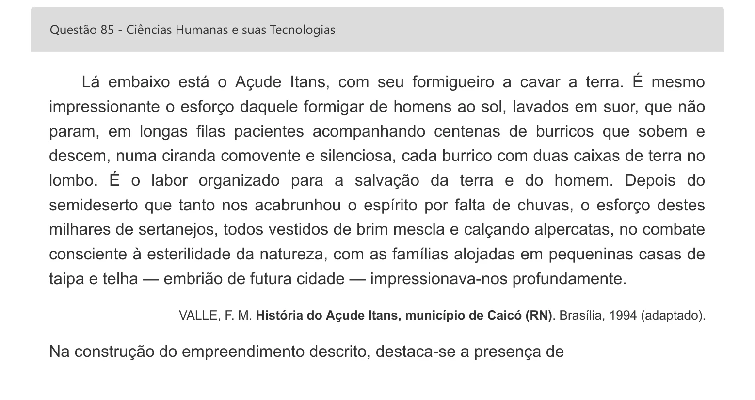 Enunciado visual completo da questão 85 do ENEM 2022 - 1º Dia – Caderno 2 – Amarelo – Espanhol – Aplicação digital, página 100.