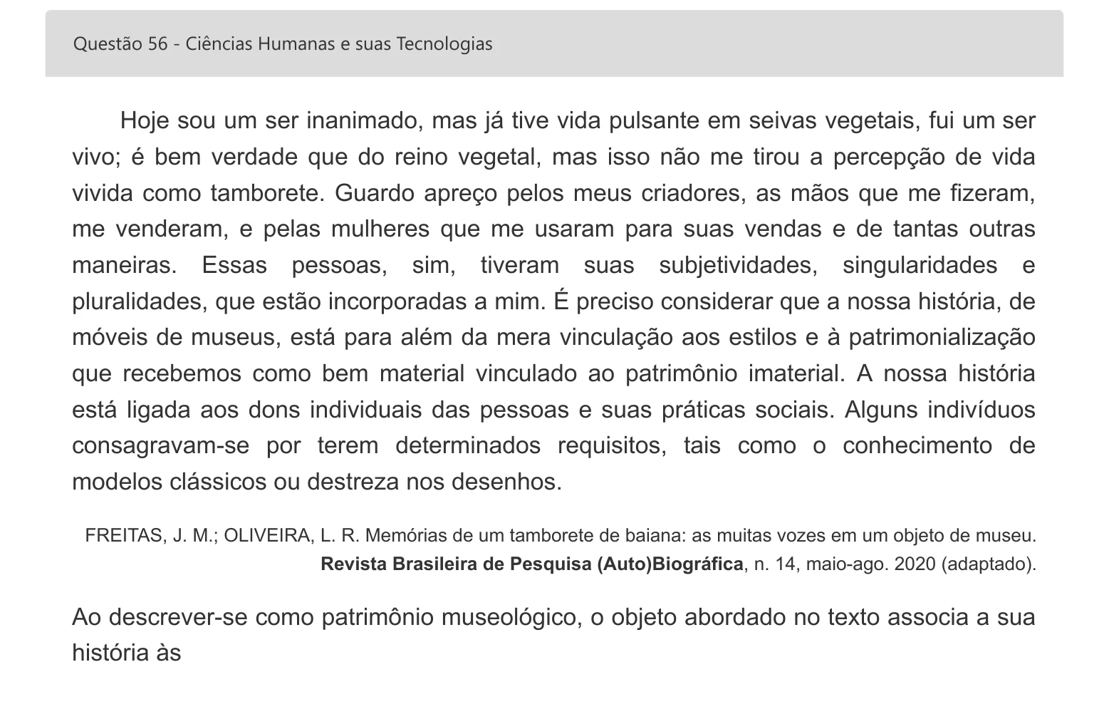 Enunciado visual completo da questão 56 do ENEM 2022 - 1º Dia – Caderno 3 – Branco – Espanhol – Aplicação digital, página 70.