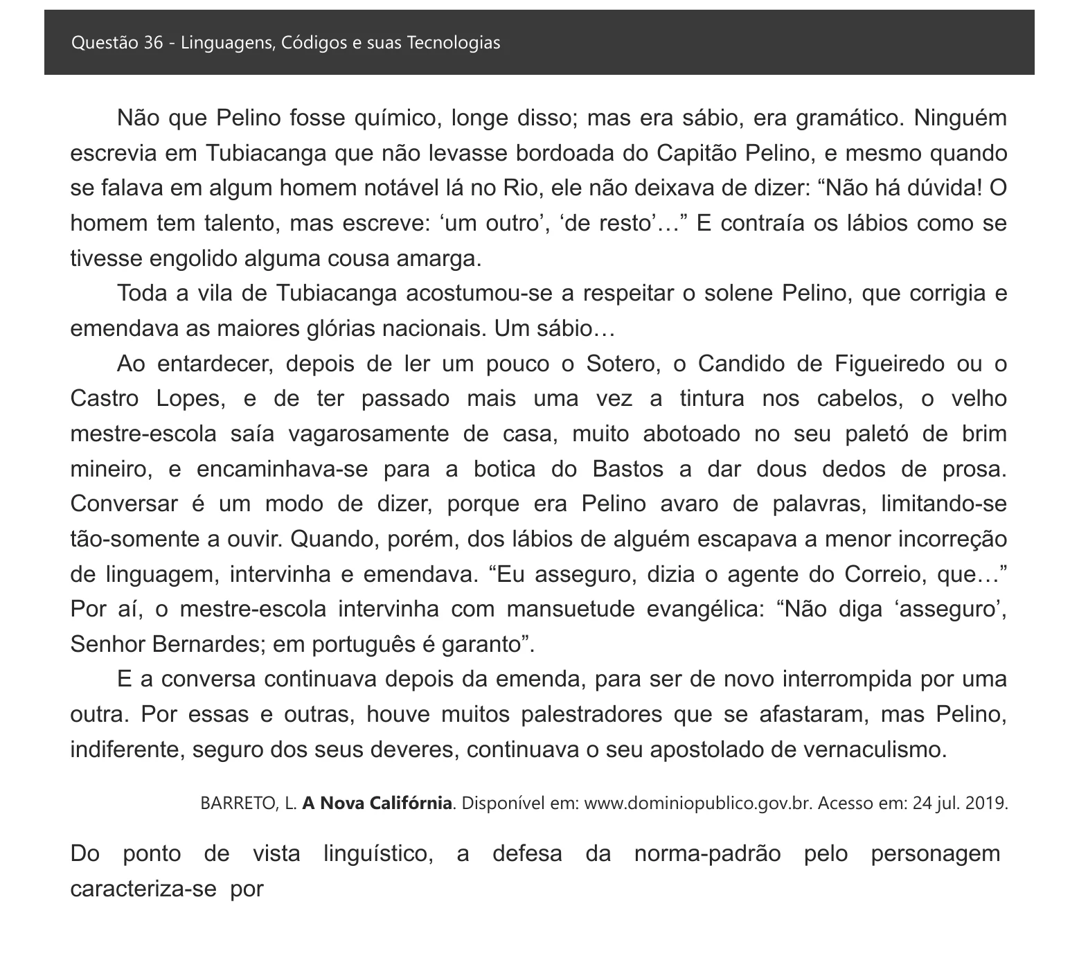 Enunciado visual completo da questão 36 do ENEM 2021 - 1º Dia – Caderno 2 – Amarelo – Inglês – Aplicação digital, página 41.