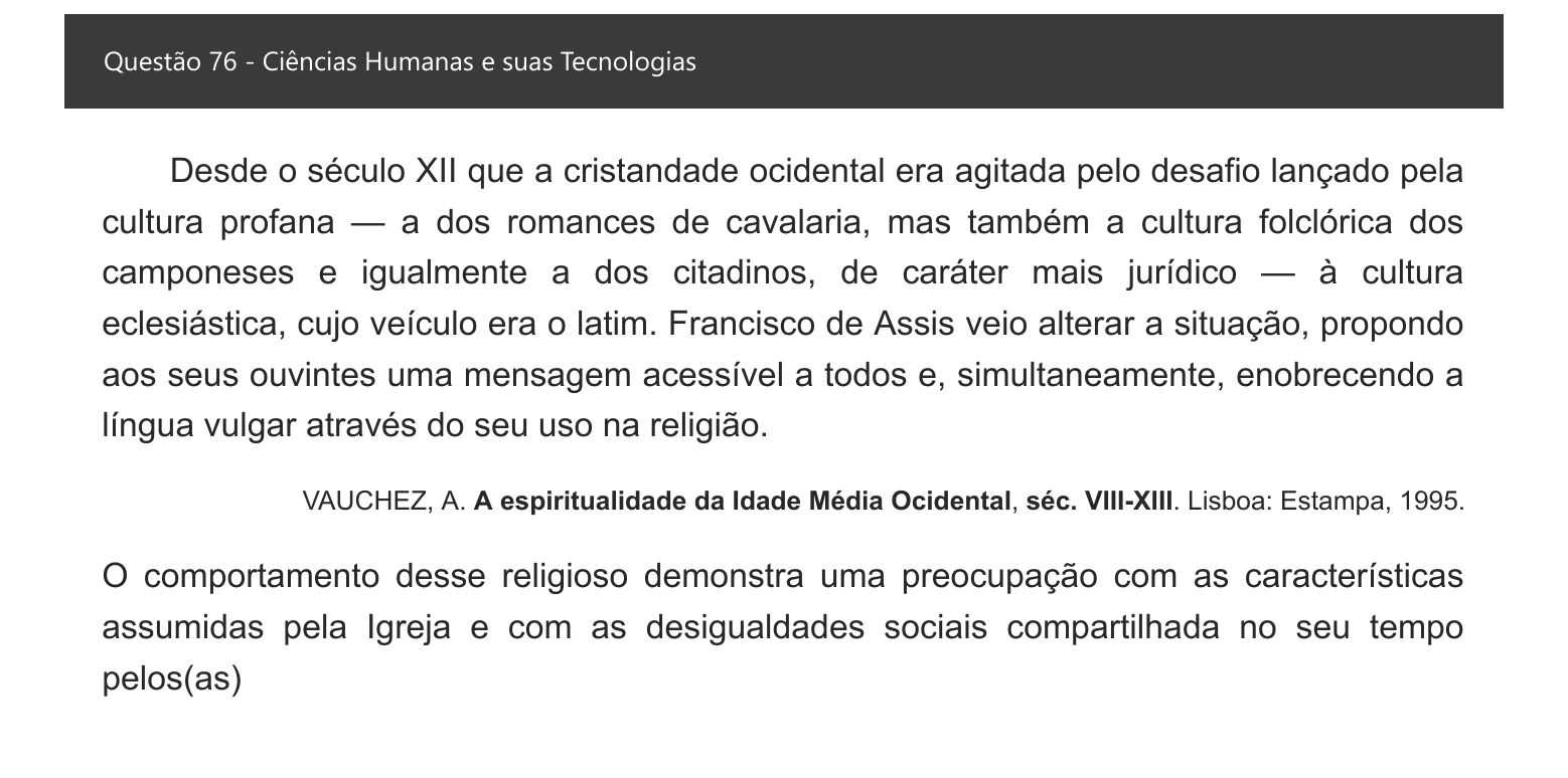 Enunciado visual completo da questão 76 do ENEM 2021 - 1º Dia – Caderno 1 – Azul – Espanhol – Aplicação digital, página 84.