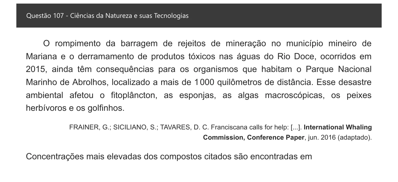Enunciado visual completo da questão 107 do ENEM 2021 - 2º Dia – Caderno 6 – Cinza – Aplicação digital, página 22.