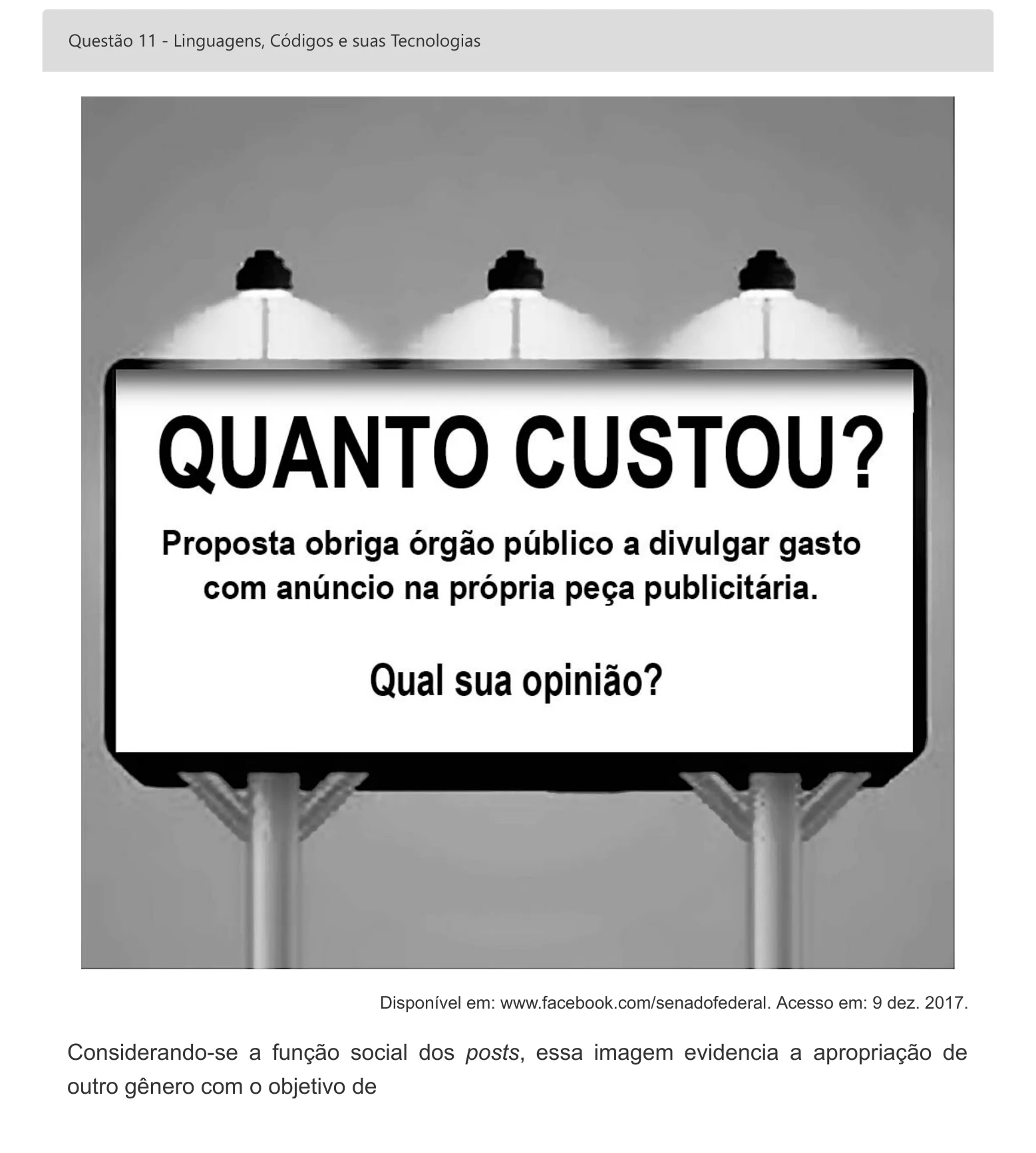 Enunciado visual completo da questão 11 do ENEM 2022 - 1º Dia – Caderno 4 – Rosa – Espanhol – Aplicação digital, página 19.