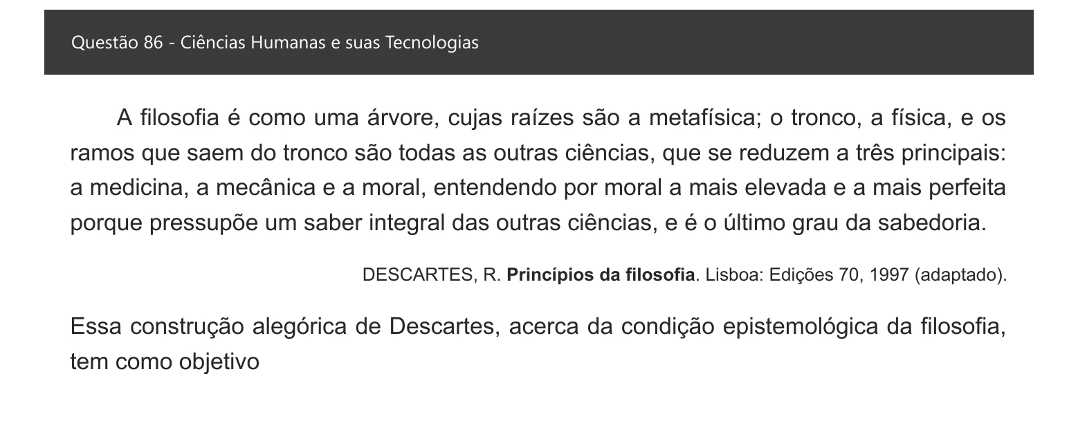 Enunciado visual completo da questão 86 do ENEM 2021 - 1º Dia – Caderno 1 – Azul – Espanhol – Aplicação digital, página 94.