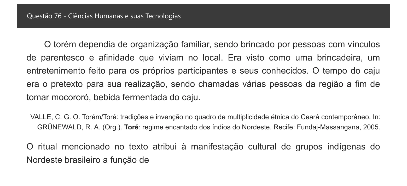 Enunciado visual completo da questão 76 do ENEM 2021 - 1º Dia – Caderno 3 – Branco – Espanhol – Aplicação digital, página 84.