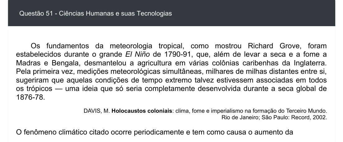 Enunciado visual completo da questão 51 do ENEM 2020 - 1º Dia - Caderno 3 – Branco – Inglês – Aplicação digital, página 59.
