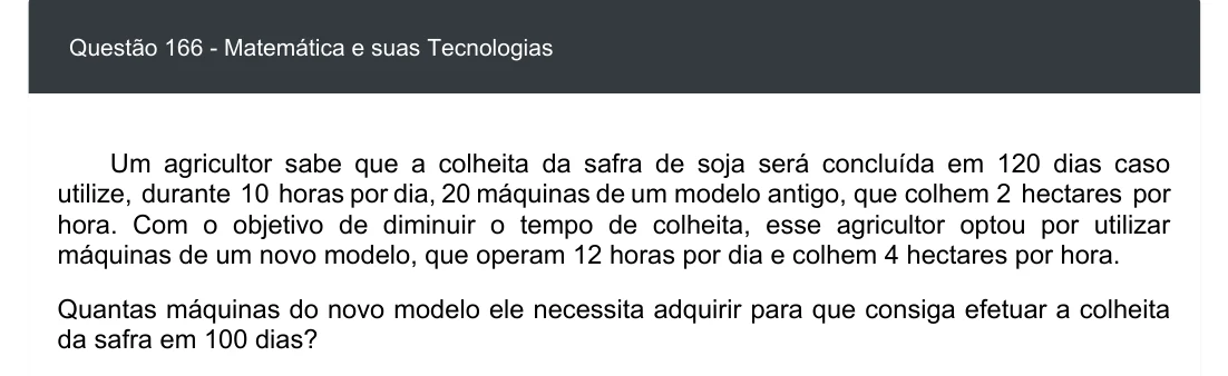 Enunciado visual completo da questão 166 do ENEM 2020 - 2º Dia - Caderno 8 – Rosa – Aplicação digital, página 81.