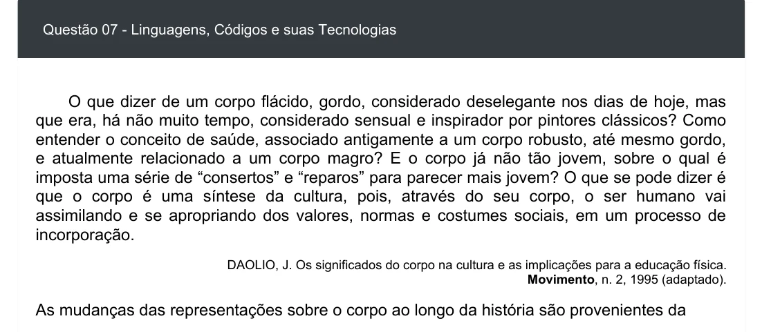Enunciado visual completo da questão 7 do ENEM 2020 - 1º Dia - Caderno 3 – Branco – Inglês – Aplicação digital, página 11.
