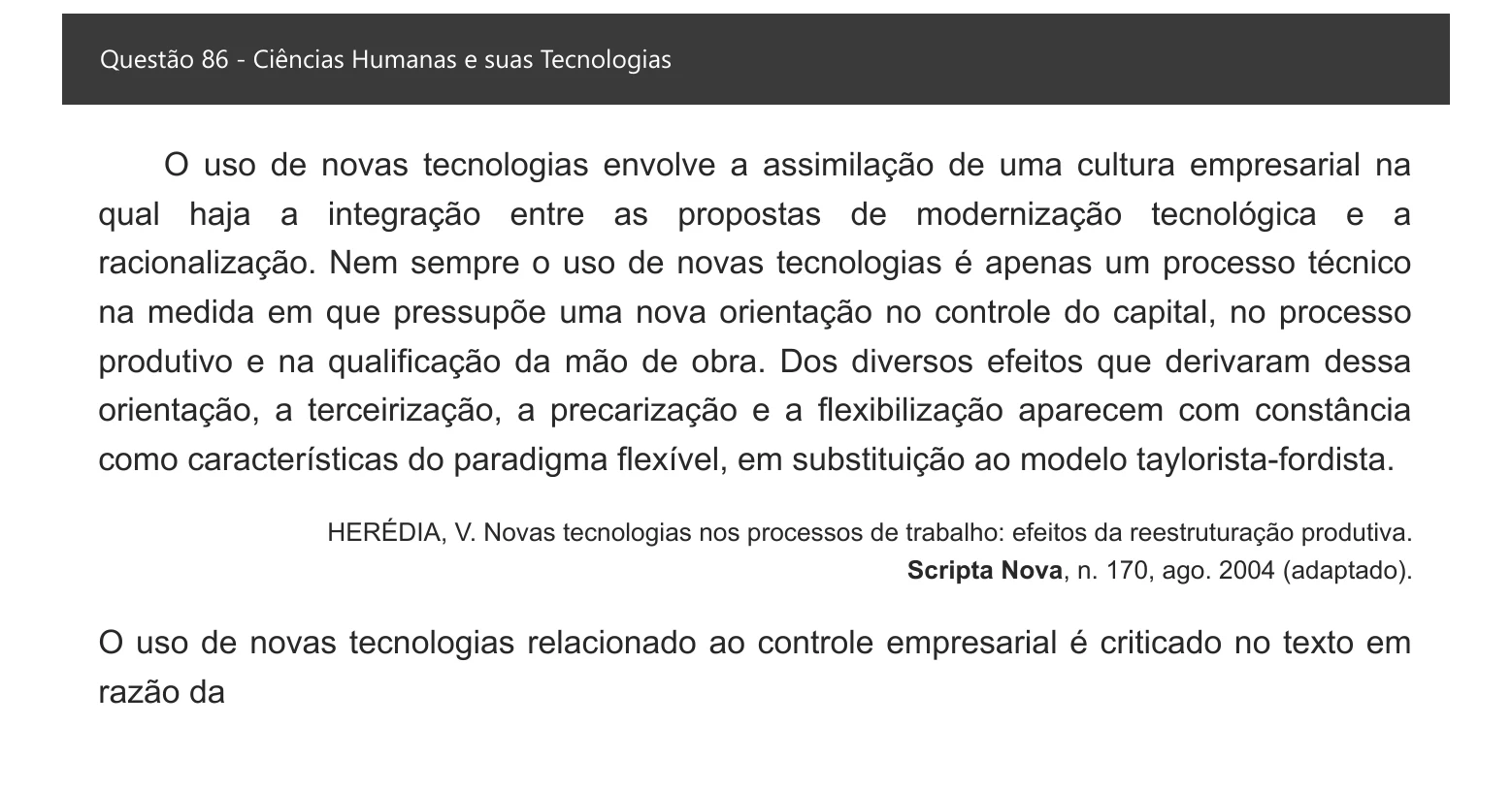 Enunciado visual completo da questão 86 do ENEM 2021 - 1º Dia – Caderno 2 – Amarelo – Inglês – Aplicação digital, página 94.