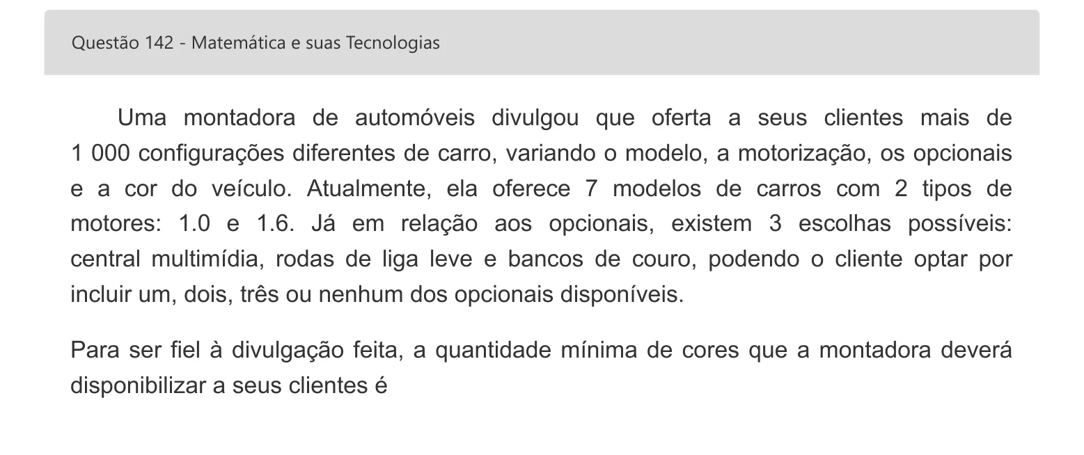Enunciado visual completo da questão 142 do ENEM 2022 - 2º Dia – Caderno 7 – Azul – Aplicação digital, página 60.