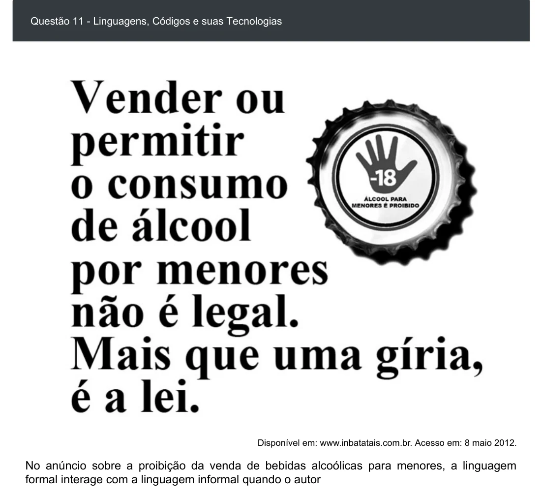 Enunciado visual completo da questão 11 do ENEM 2020 - 1º Dia - Caderno 1 – Azul – Inglês – Aplicação digital, página 15.